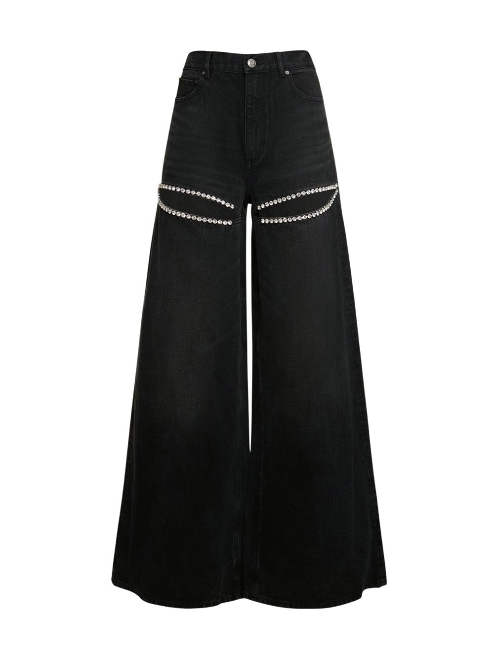Wide leg crystal slit jean