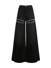 Wide leg crystal slit jean