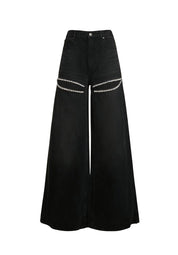 WIDE LEG CRYSTAL SLIT JEAN