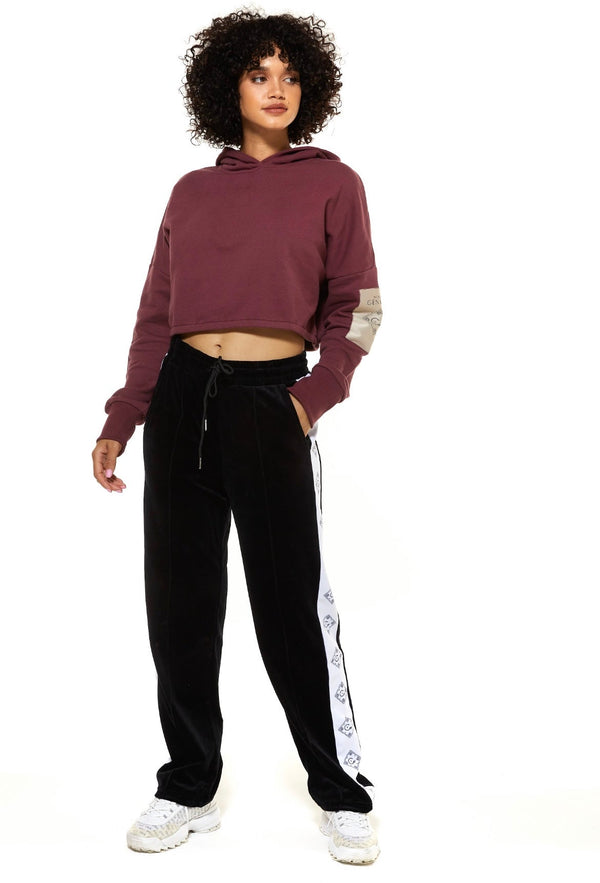 Burgundy Cropped Hoodie With Cenmar Patch