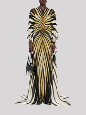 Ray Of Gold Print Chiffon Long Caftan