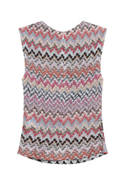 Zigzag crew-neck tank top with gathers