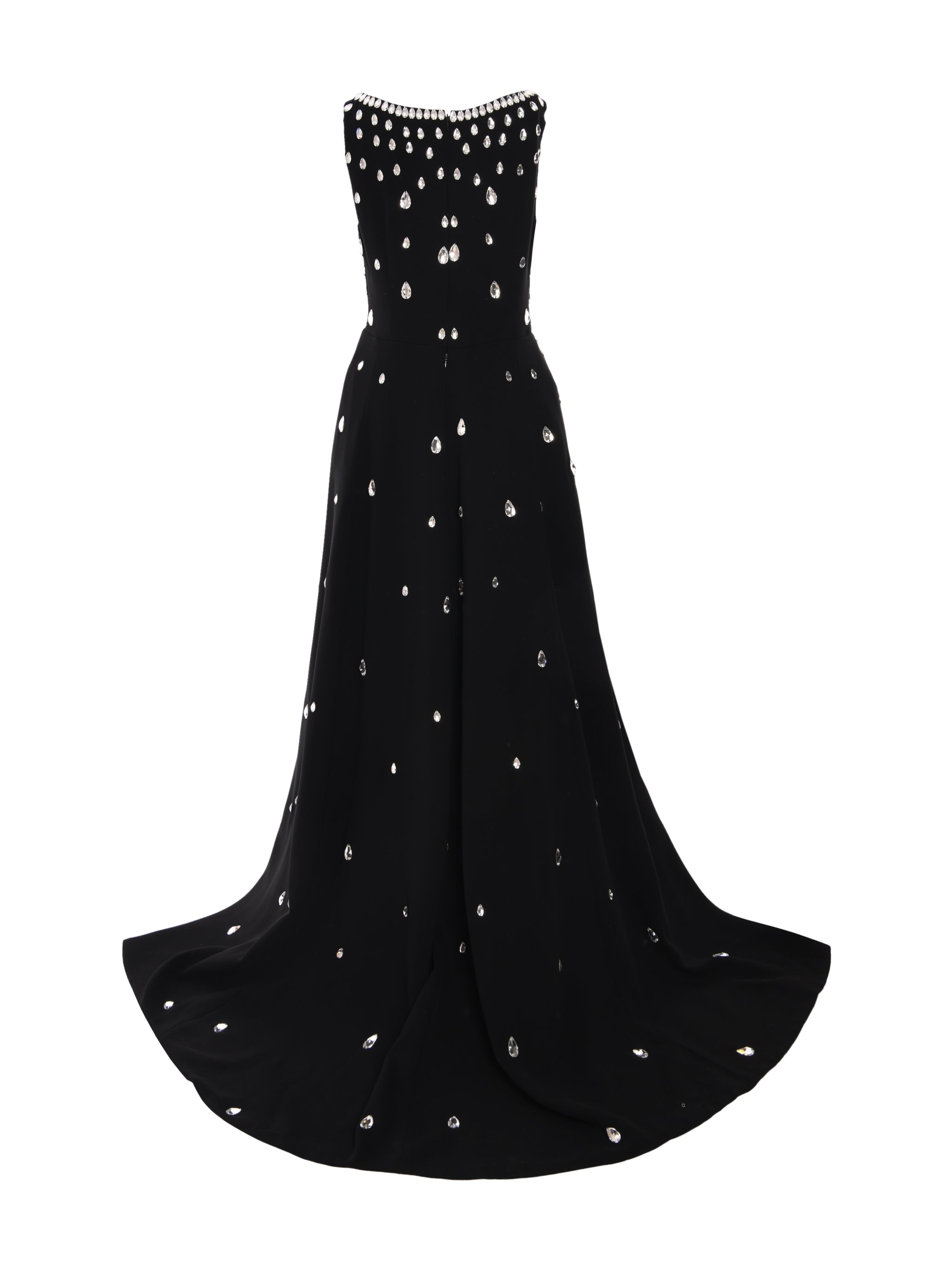 Fully embroidered black dress with overskirt.