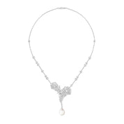 Necklace plume de paon white gold with pearl diamond