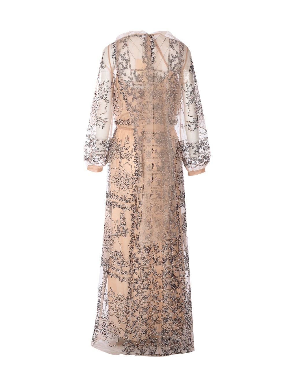 Grisha embroidered and beaded tulle long dress with pussy cat bow