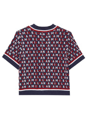 Logo-jacquard short-sleeve cardigan