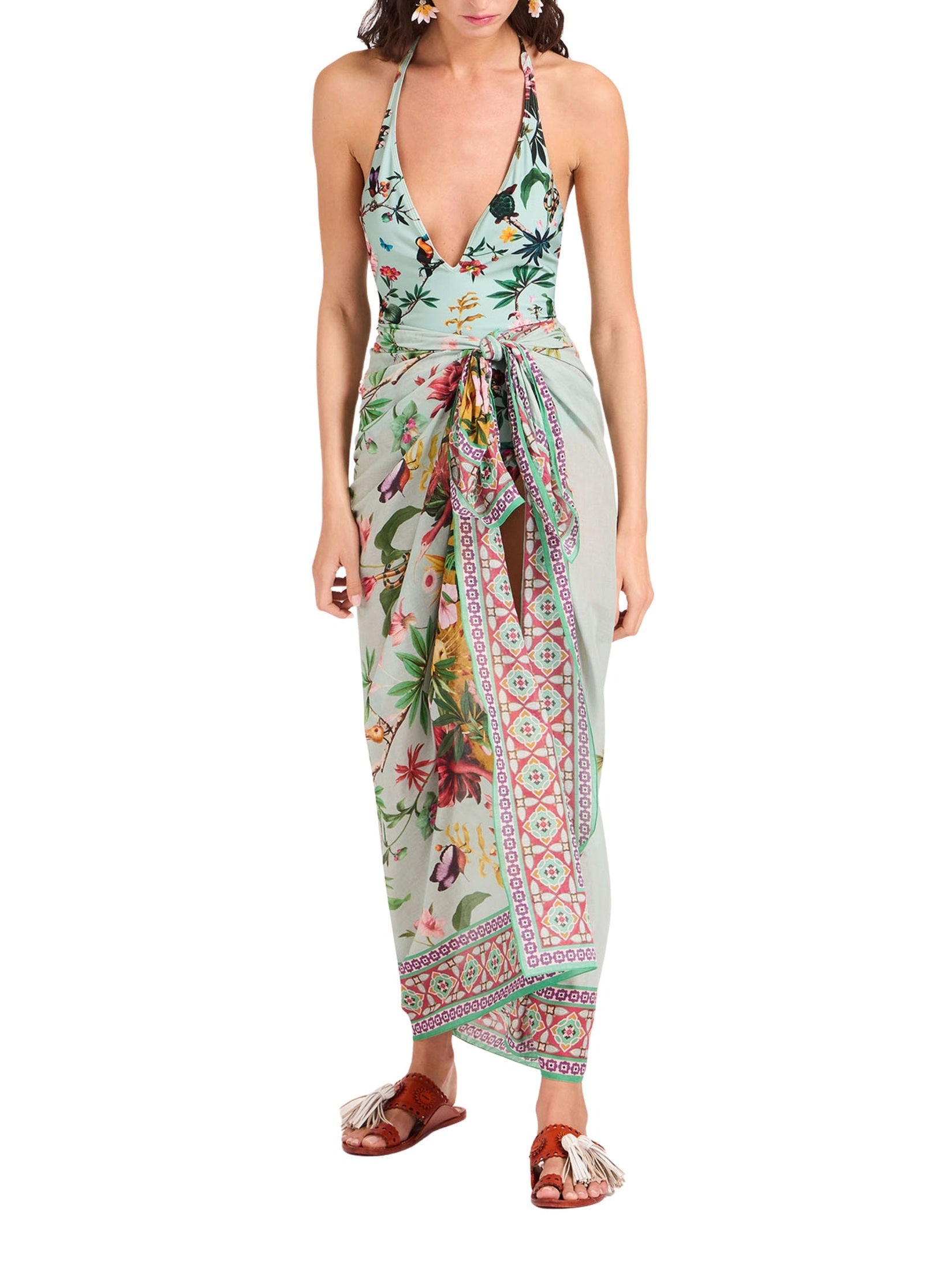 Foulard zooflora placée blue silk scarf (90x90)