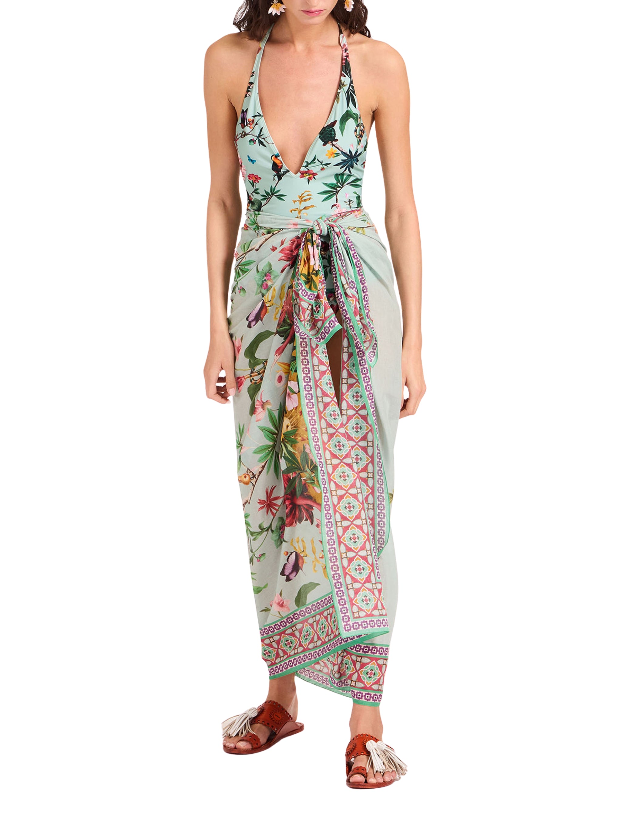 Foulard zooflora placée blue silk scarf (90x90)