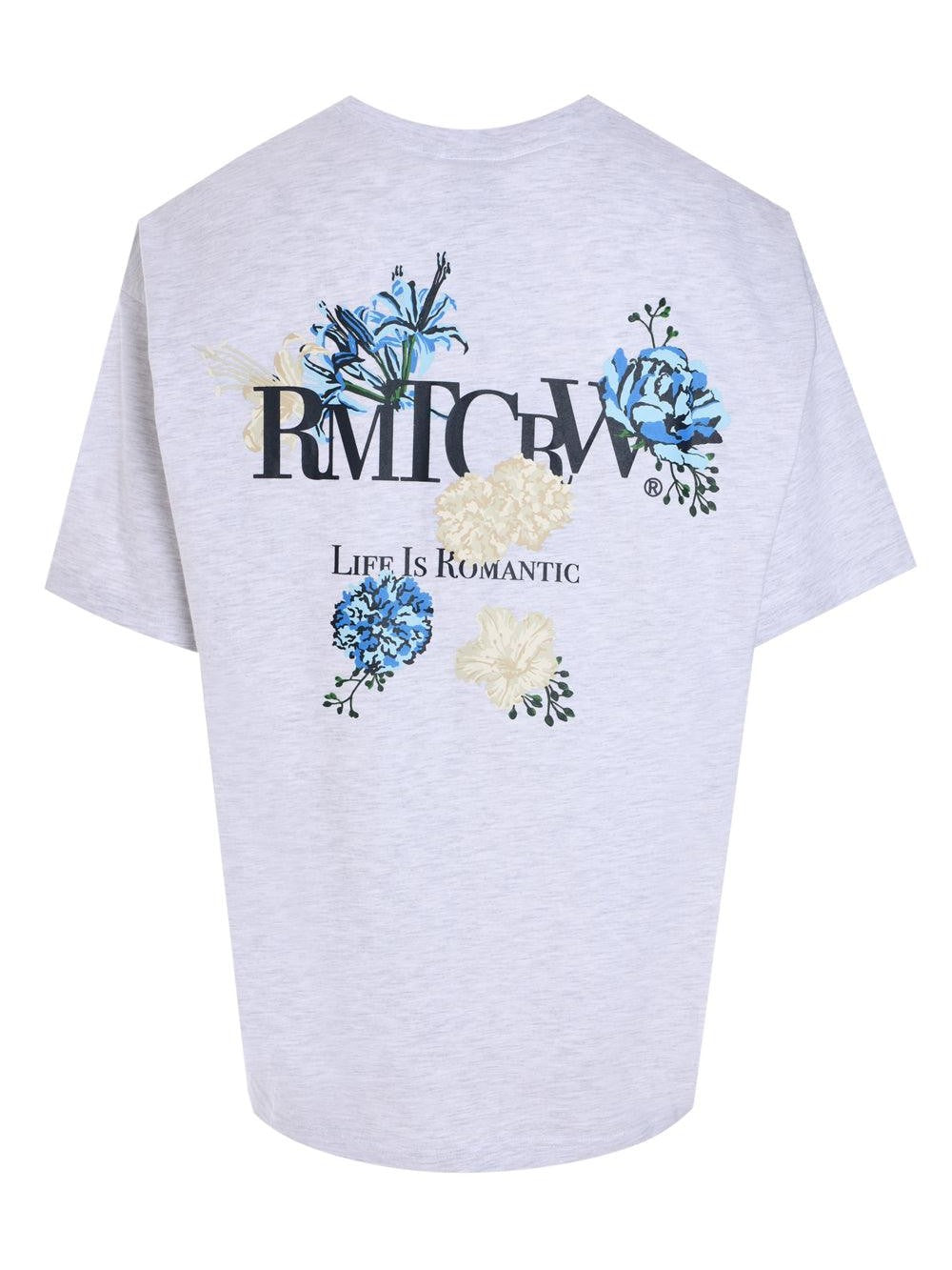 Back point blue flower tee shirt