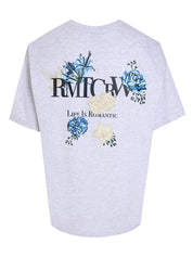 Back point blue flower tee shirt