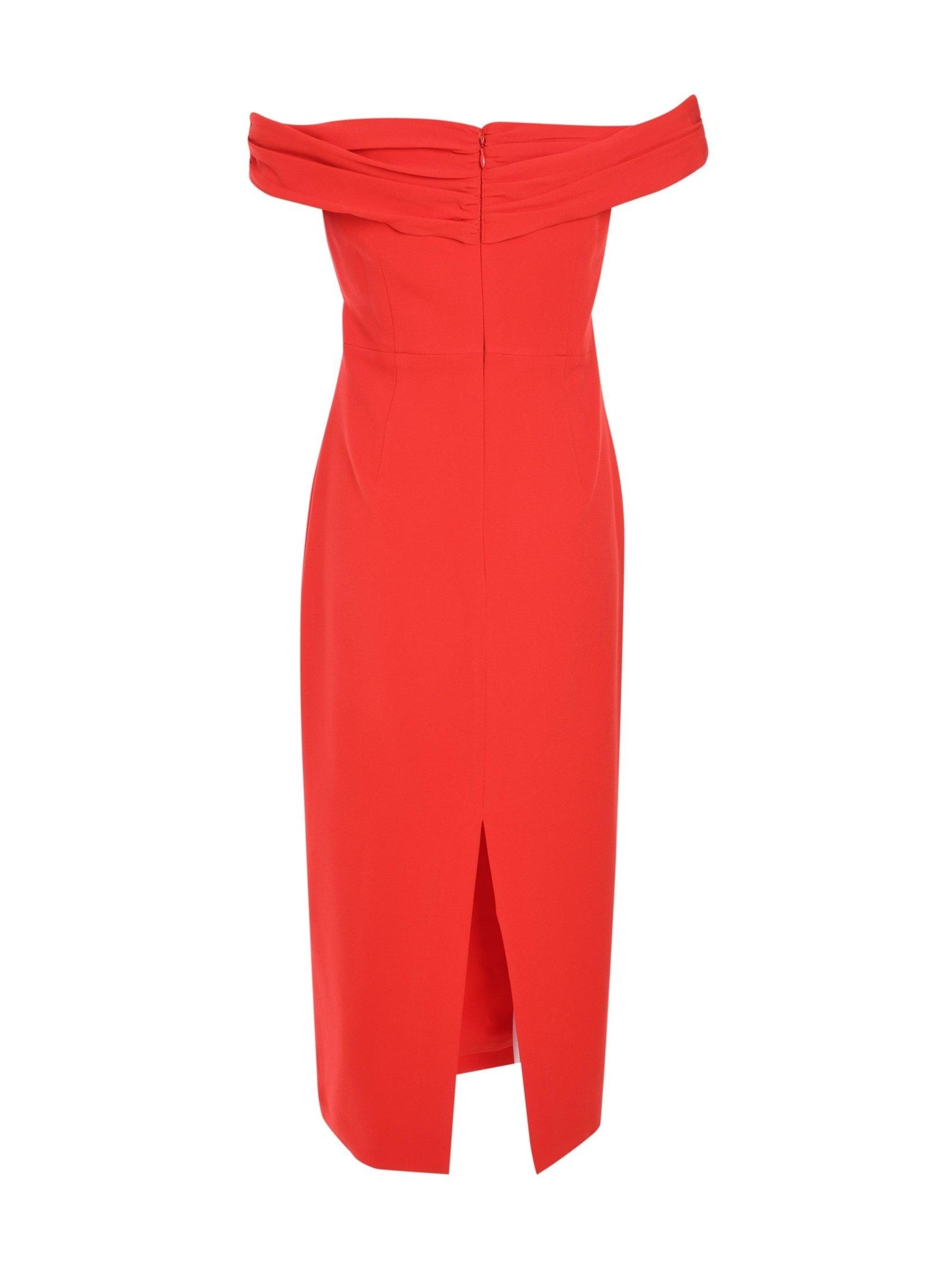 Red off shoulder midi dress