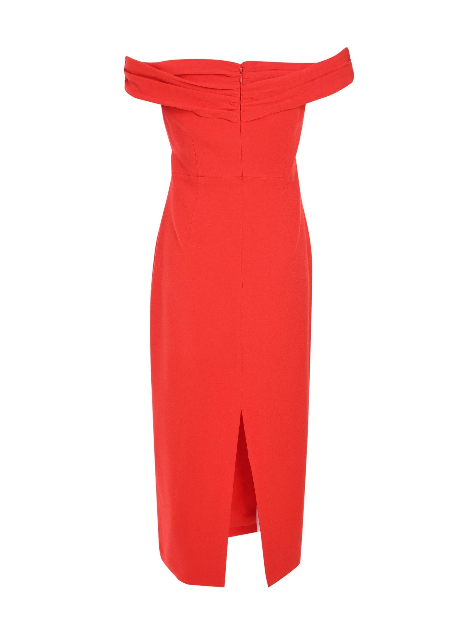Red off shoulder midi dress