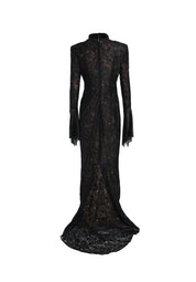 BLACK LACE DRESS ADORNED WITH CAPTIVATING BLACK CRYSTAL CHAINMAIL SLEEVES