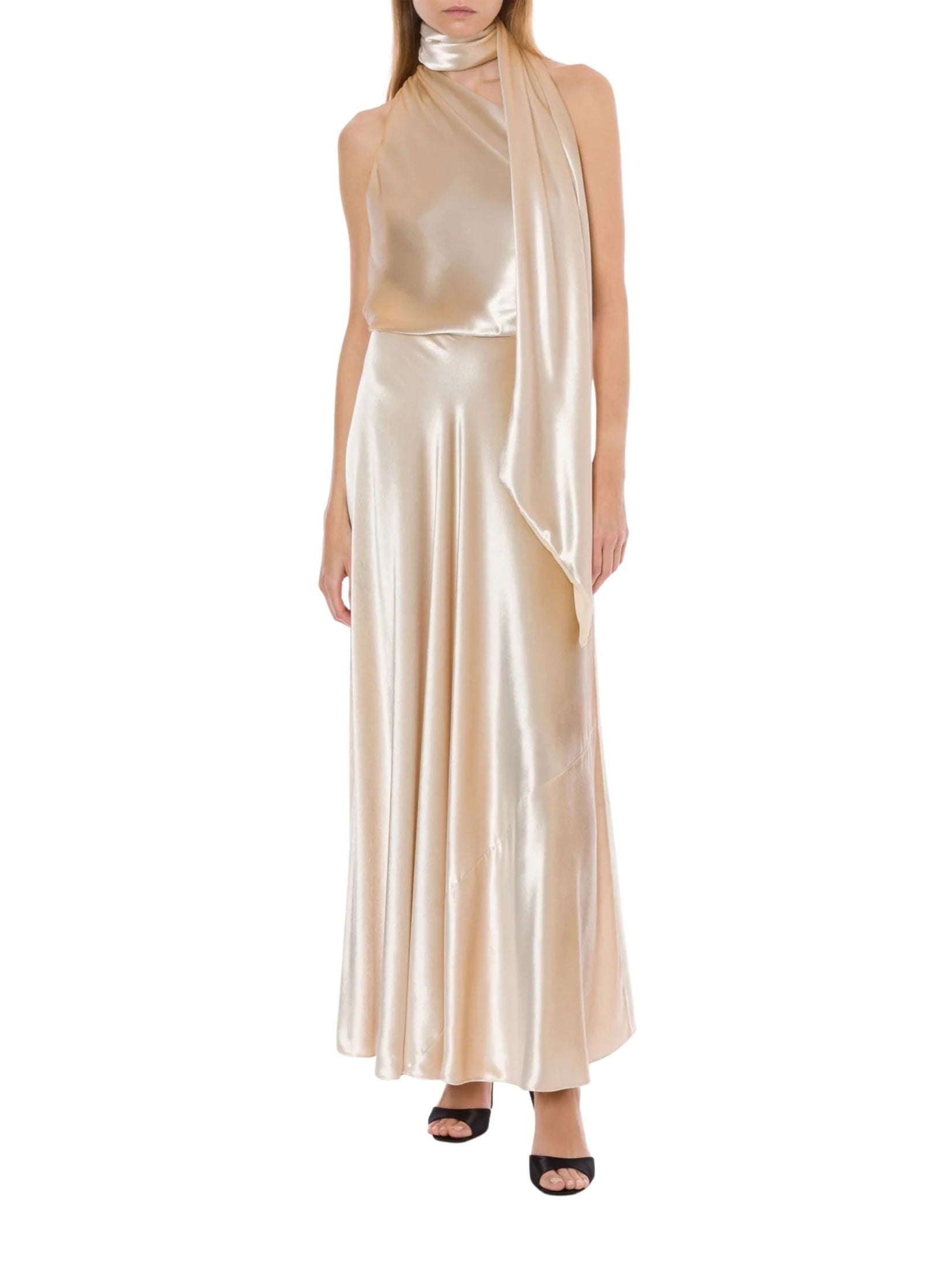 Glossy velvet one-shoulder dress with extra fabric