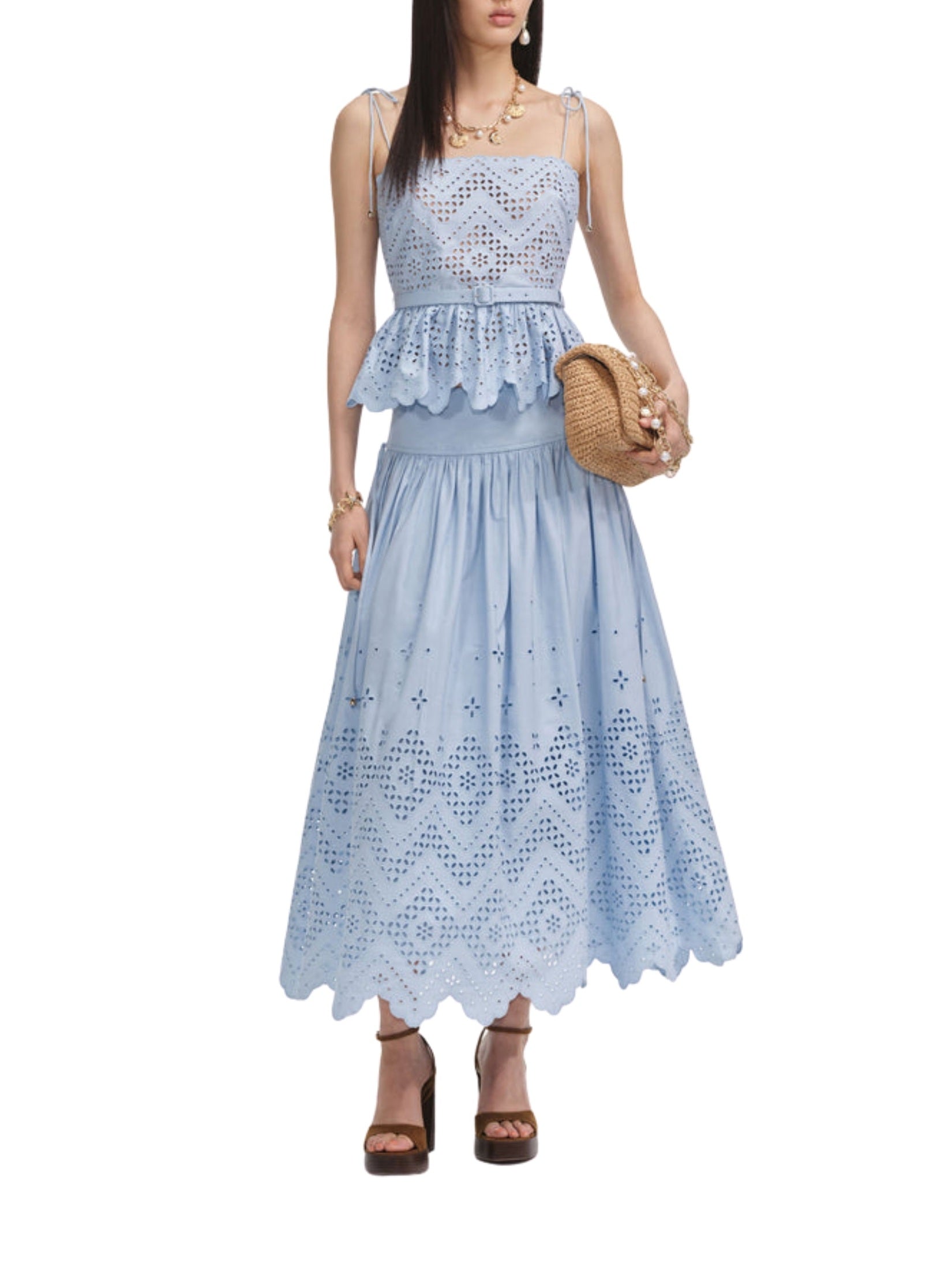 Blue cotton broderie top