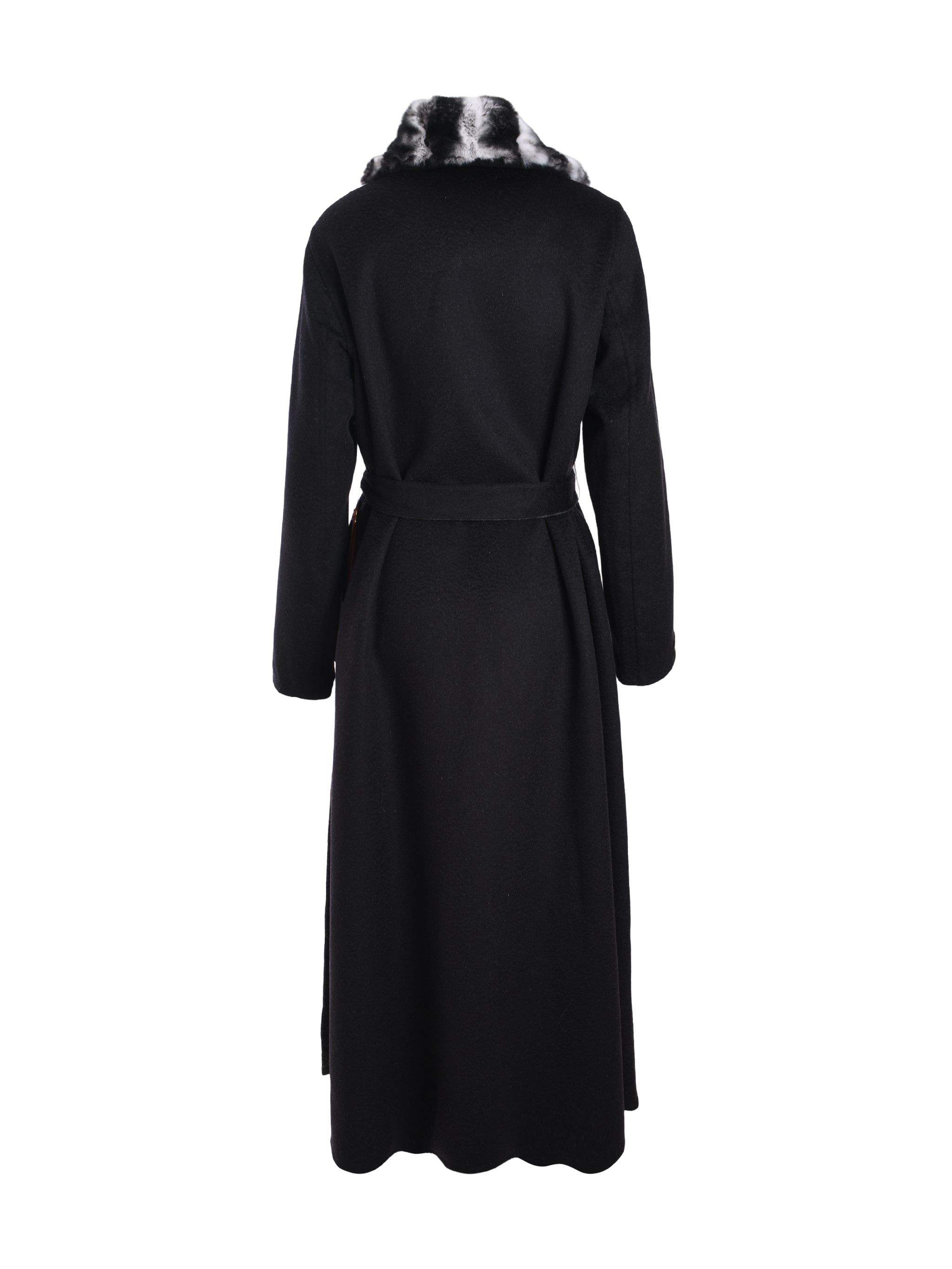 REVERSIBLE LONG DPUBLE FACE COAT ABAYA WITH REX FUR ON COLLAR