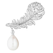 Earrings plume de paon in white gold with pearls diamonds