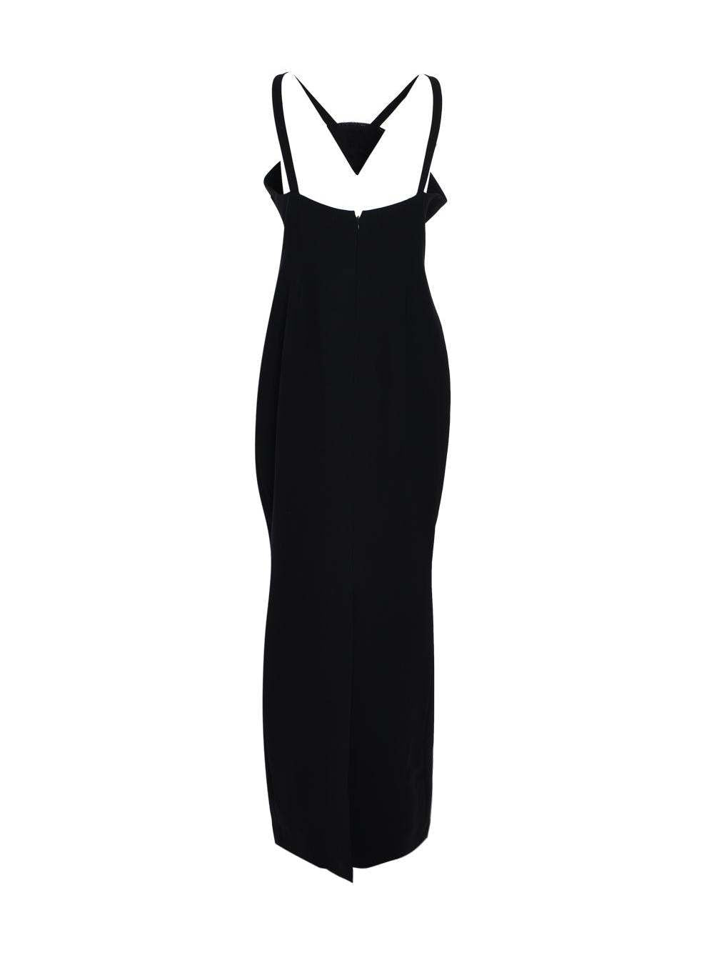 Black crêpe dress with chainmail crystal flower