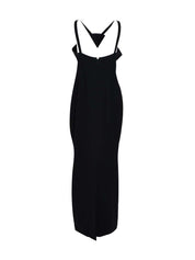 Black crêpe dress with chainmail crystal flower