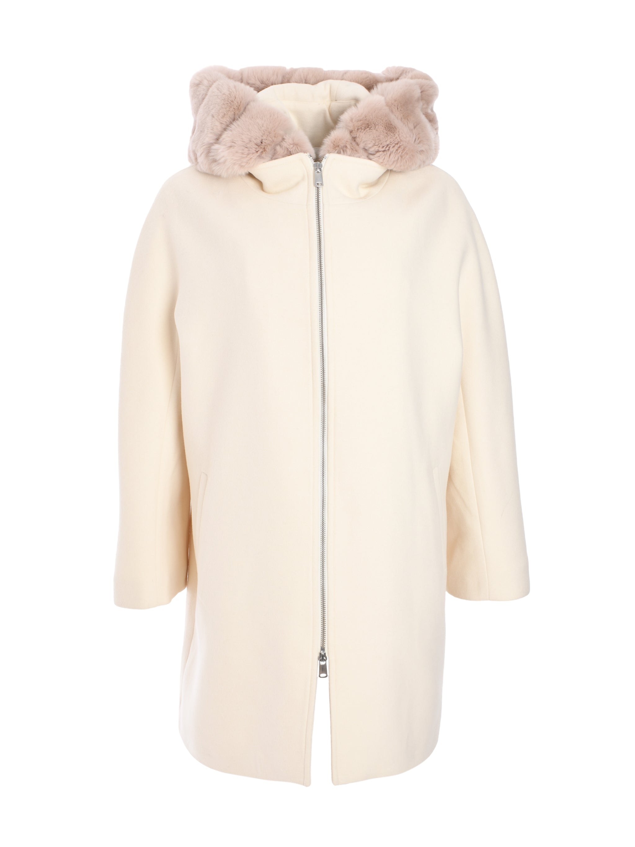 SHORT NATURAL COAT WITH REX FUR ON ITS SIDE INTERIOR AND