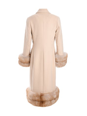 CASHMERE DRESS WITH BROWN TWO LAYERS OF FOX ON SLEEVES AND END OF THE DRESS