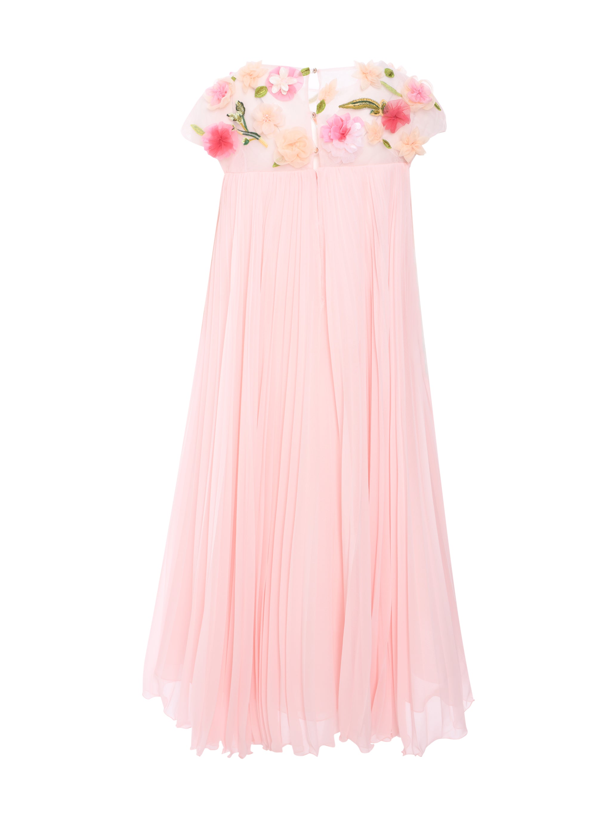 Marchesa Flower-Embellished Pleated Gown