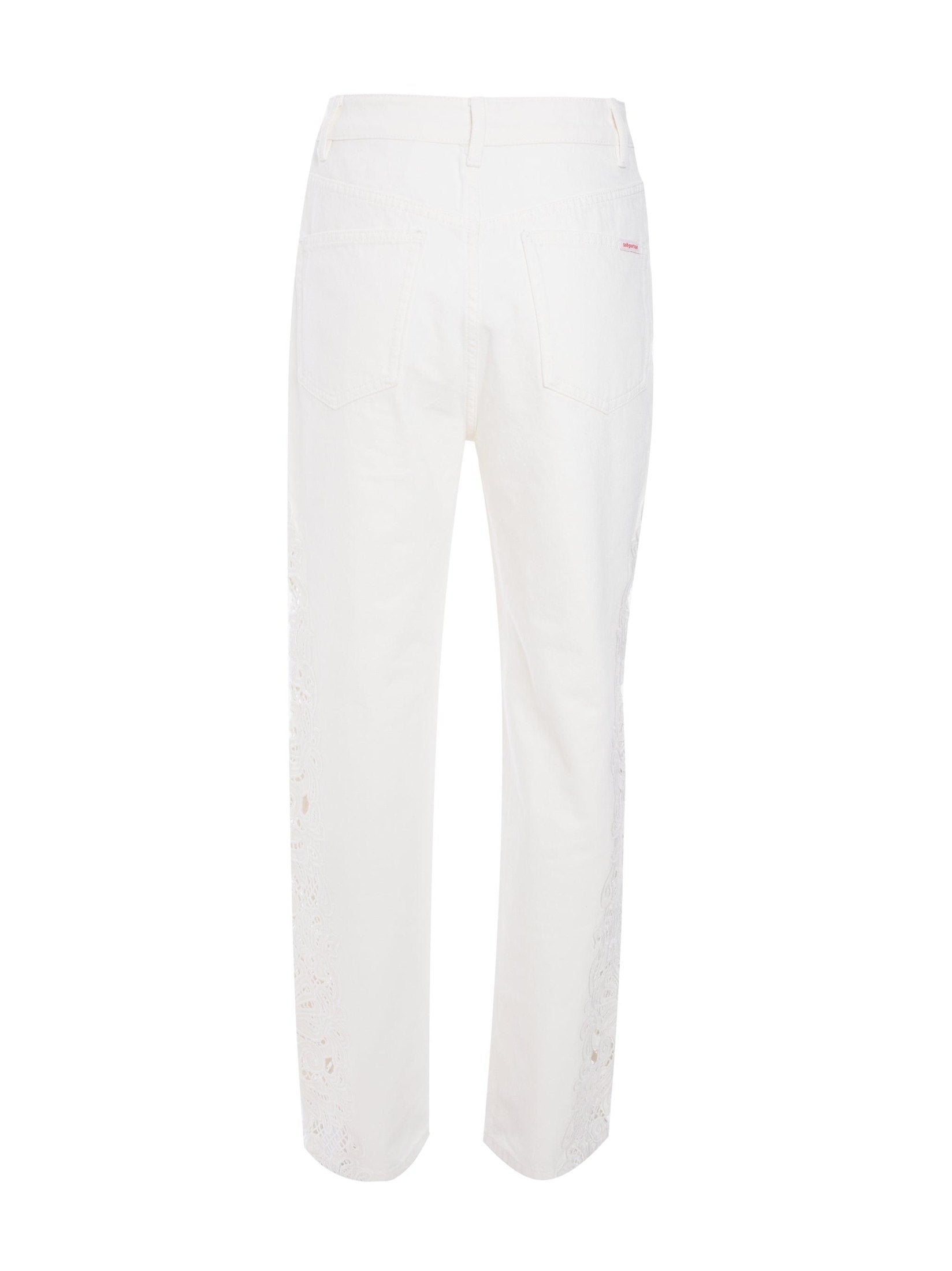 White cutwork denim jeans