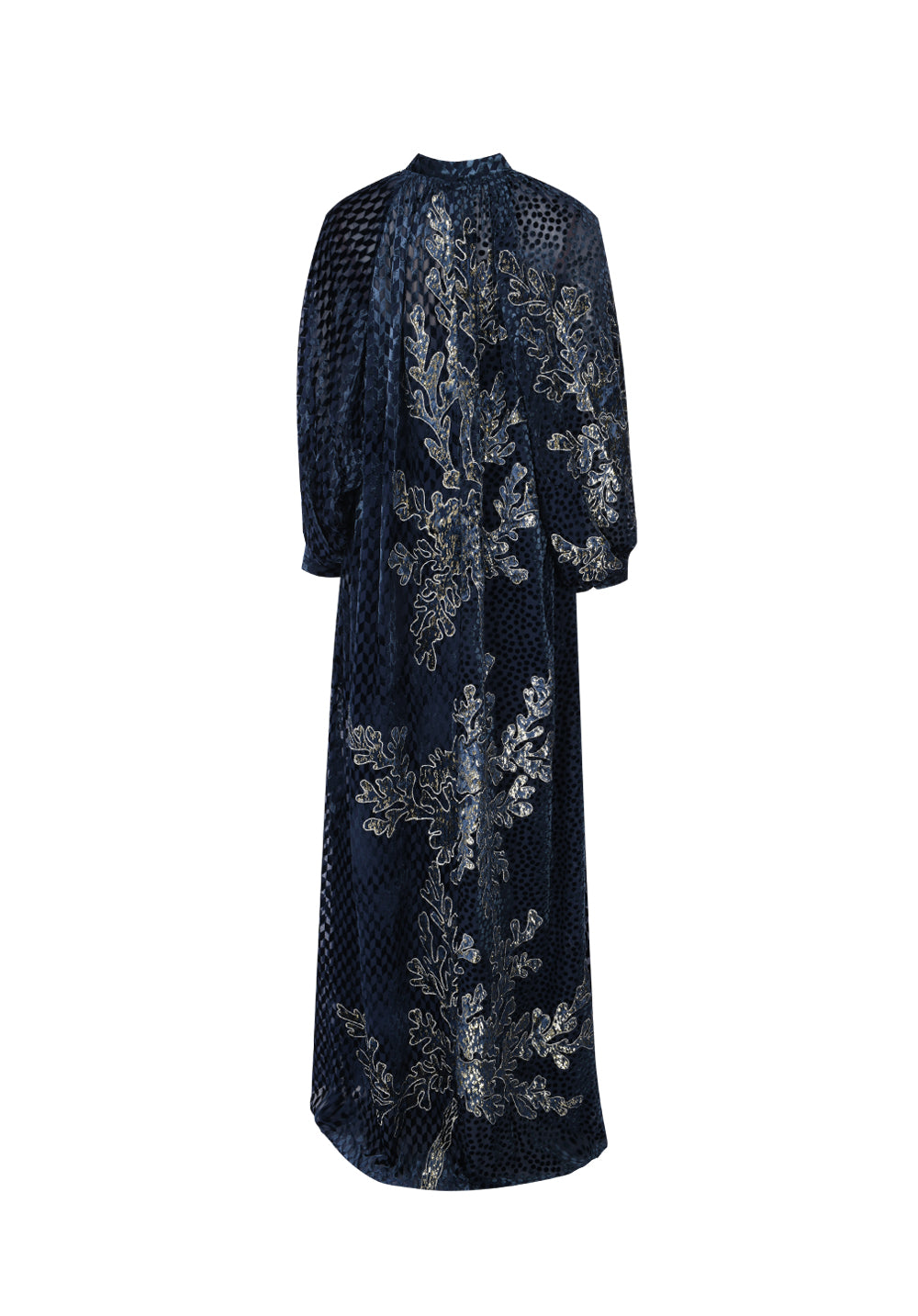 GANAIA MIX VELVET FIL COUPÉ LONG DRESS WITH GOLD VELVET FIL COUPÉ
EMBROIDERY APPLIQUÉ