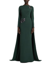 LONG SLEEVE FLOOR LENGTH GOWN WITH SPLIT CAPE