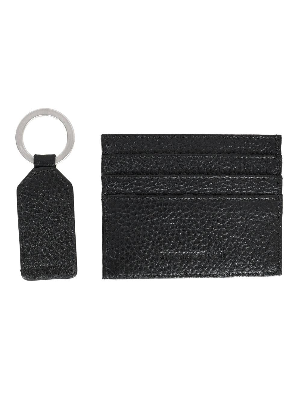 Emporio armani logo-embossed leather cardholder and keyring