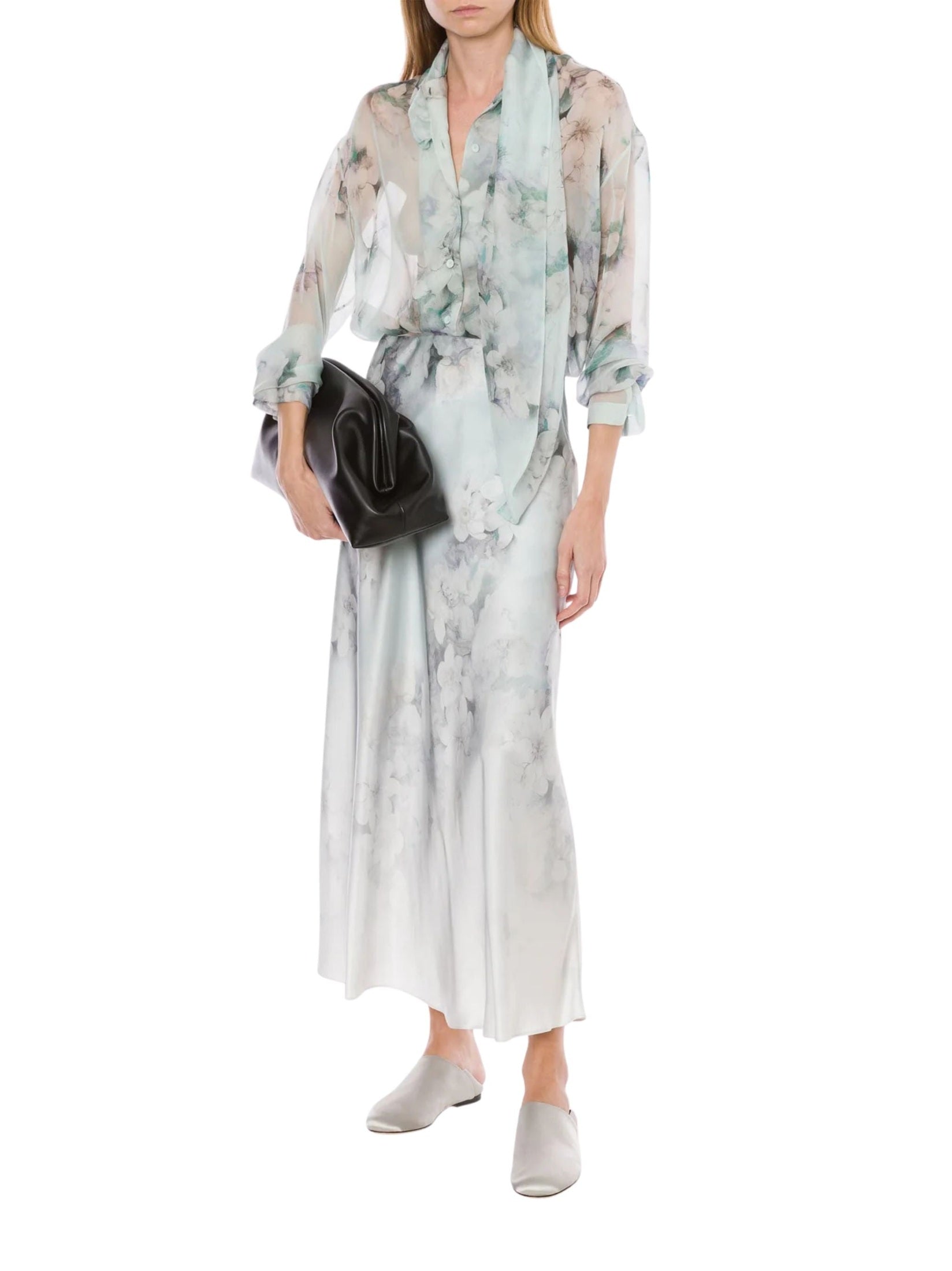 Long skirt in satin with degrade’ print
