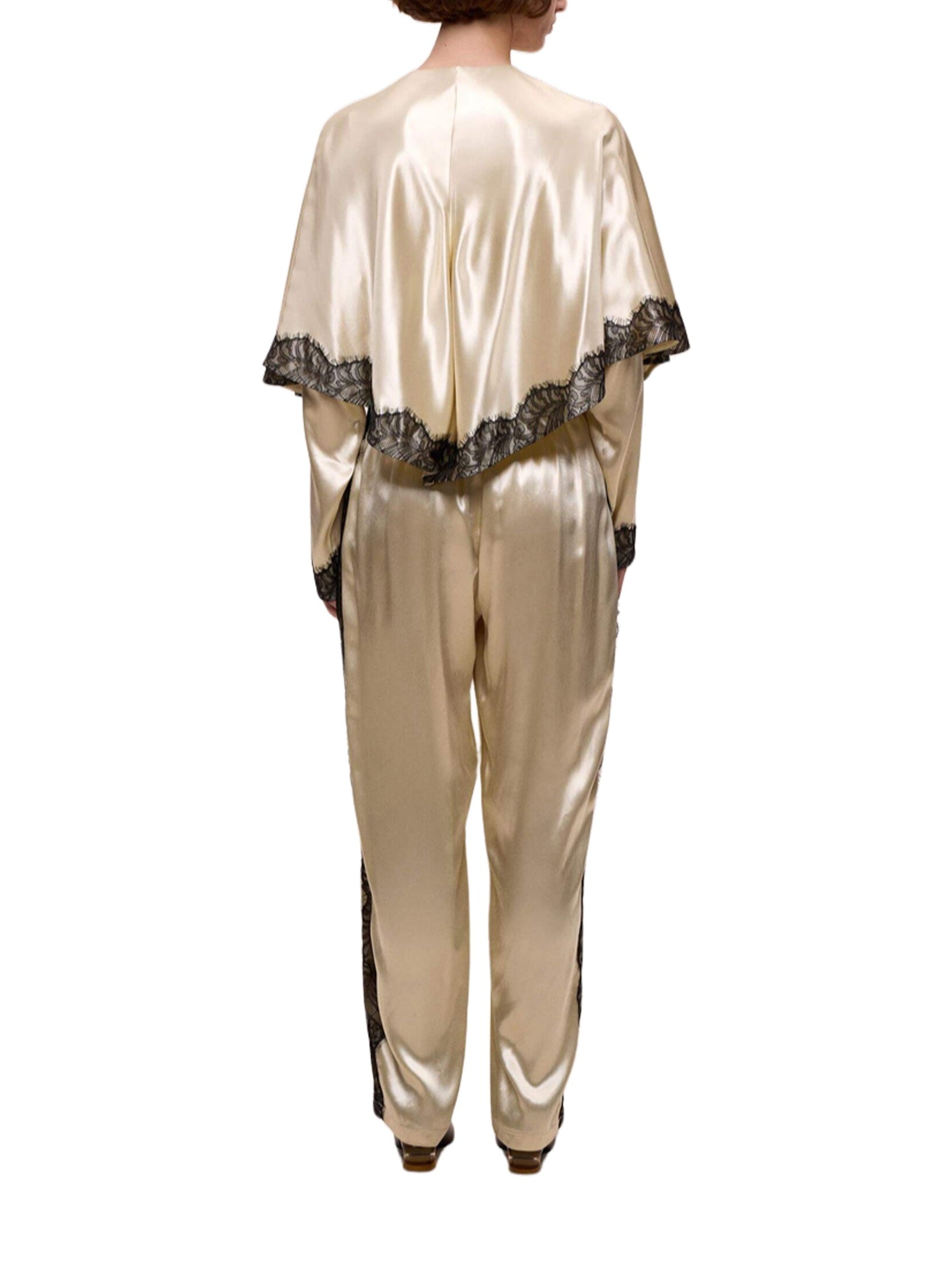 Lace-striped beige trousers