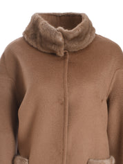 SHORT BROWN COAT WITH FULL MINK FUR ON ITS SIDE PUCKET