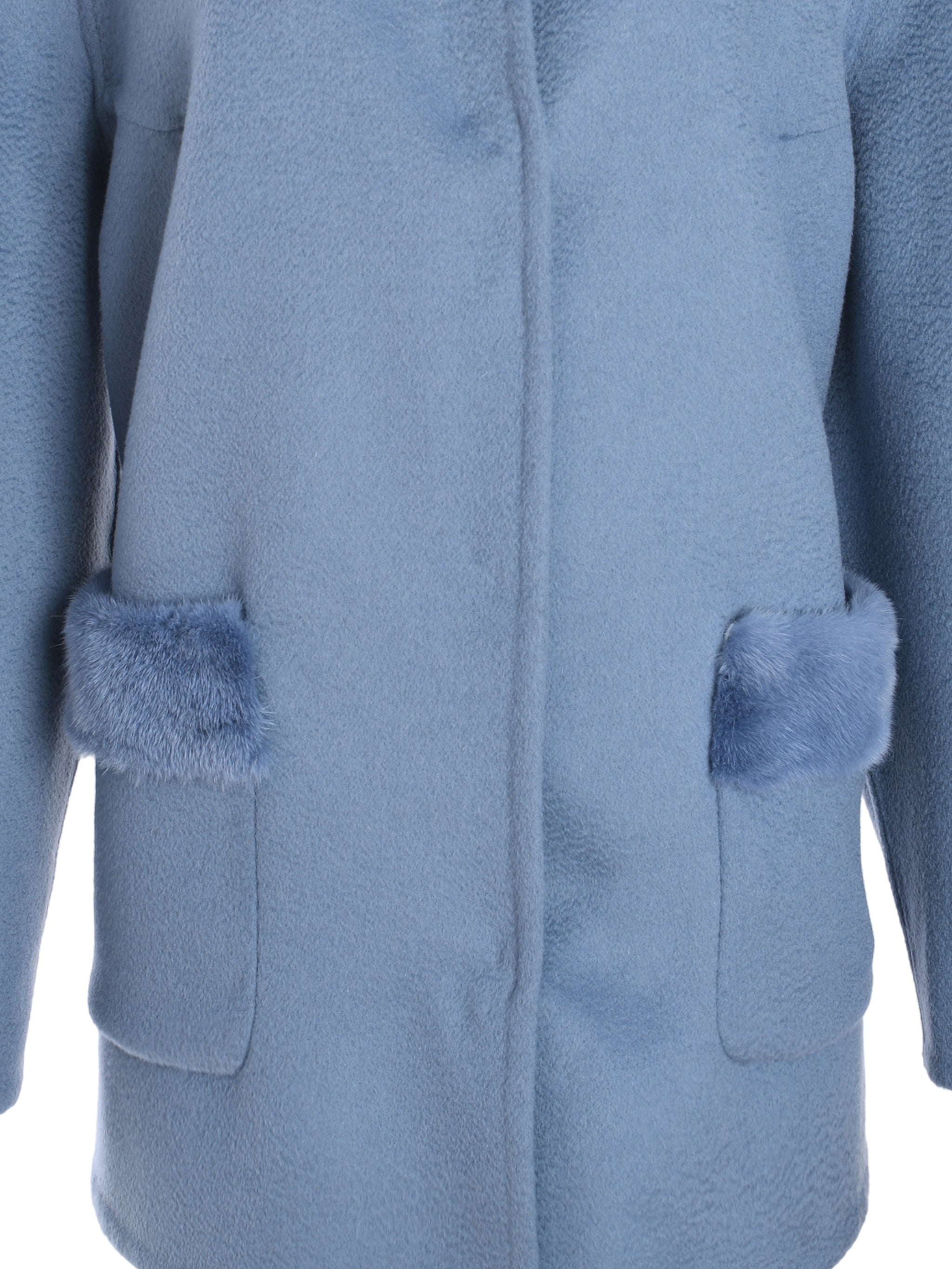 SHORT BLUE COAT WITH FULL MINK FUR ON ITS SIDE PUCKET