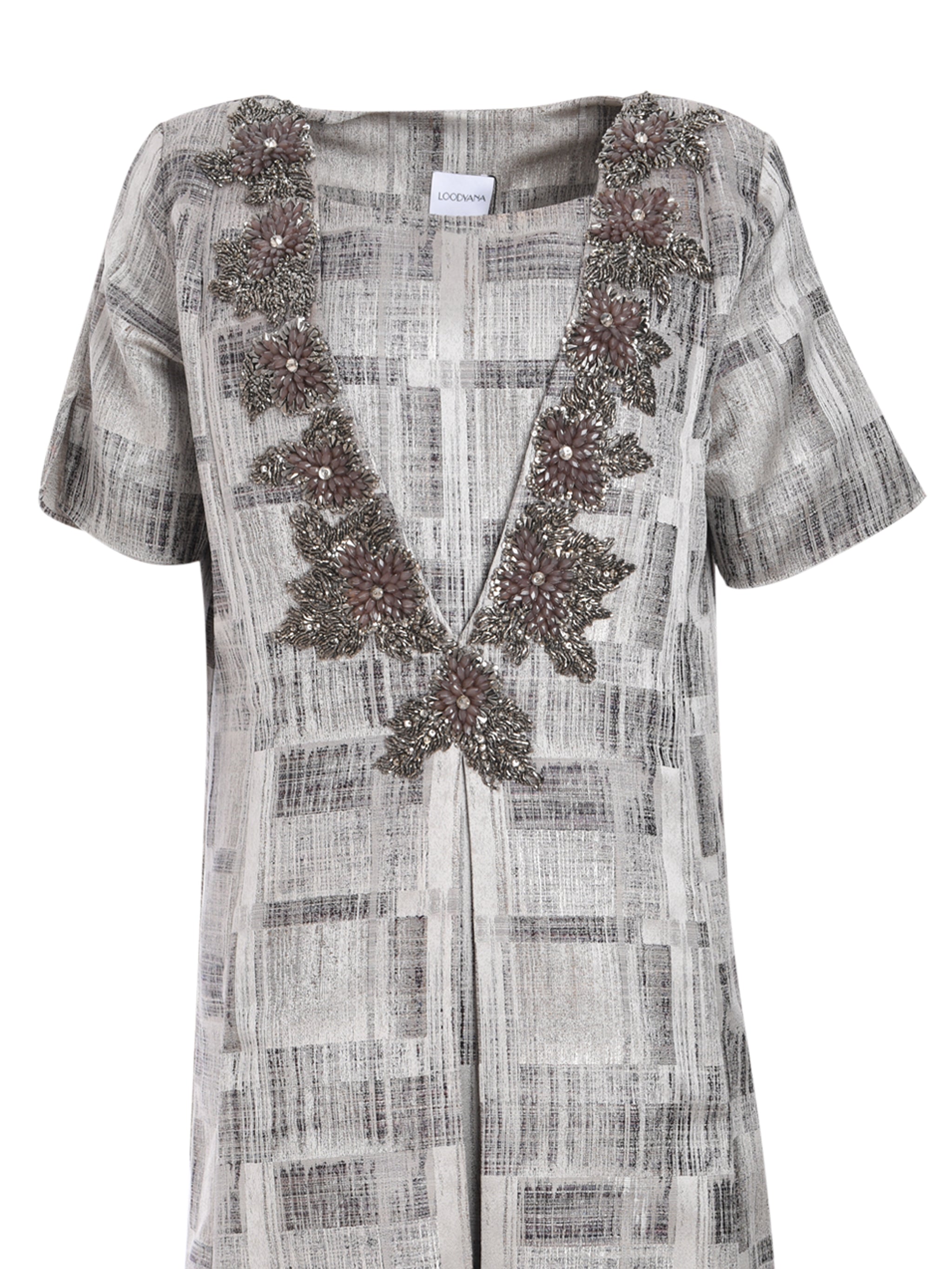 GREY MAXI COMBINATION WITH SHORT SLEEVES AND PINK EMBROIDERY ON THE LABEL AND SHOULDERS