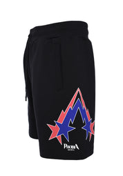 BLACK SHORTS WITH RED AND BLUE "STARRY LIGHTNING" PRINT