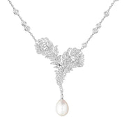 Necklace plume de paon white gold with pearl diamond