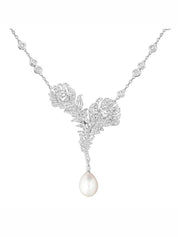Necklace plume de paon white gold with pearl diamond