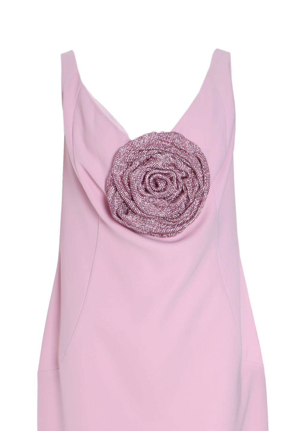 PINK CREPE DRESS WITH CRYSTAL CHAINMAIL FLOWER