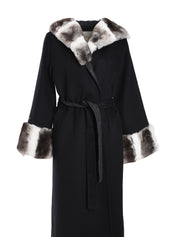 FULL LENGHT COAT WITH ORILAC FUR ON HOODIE AND SLEEVES