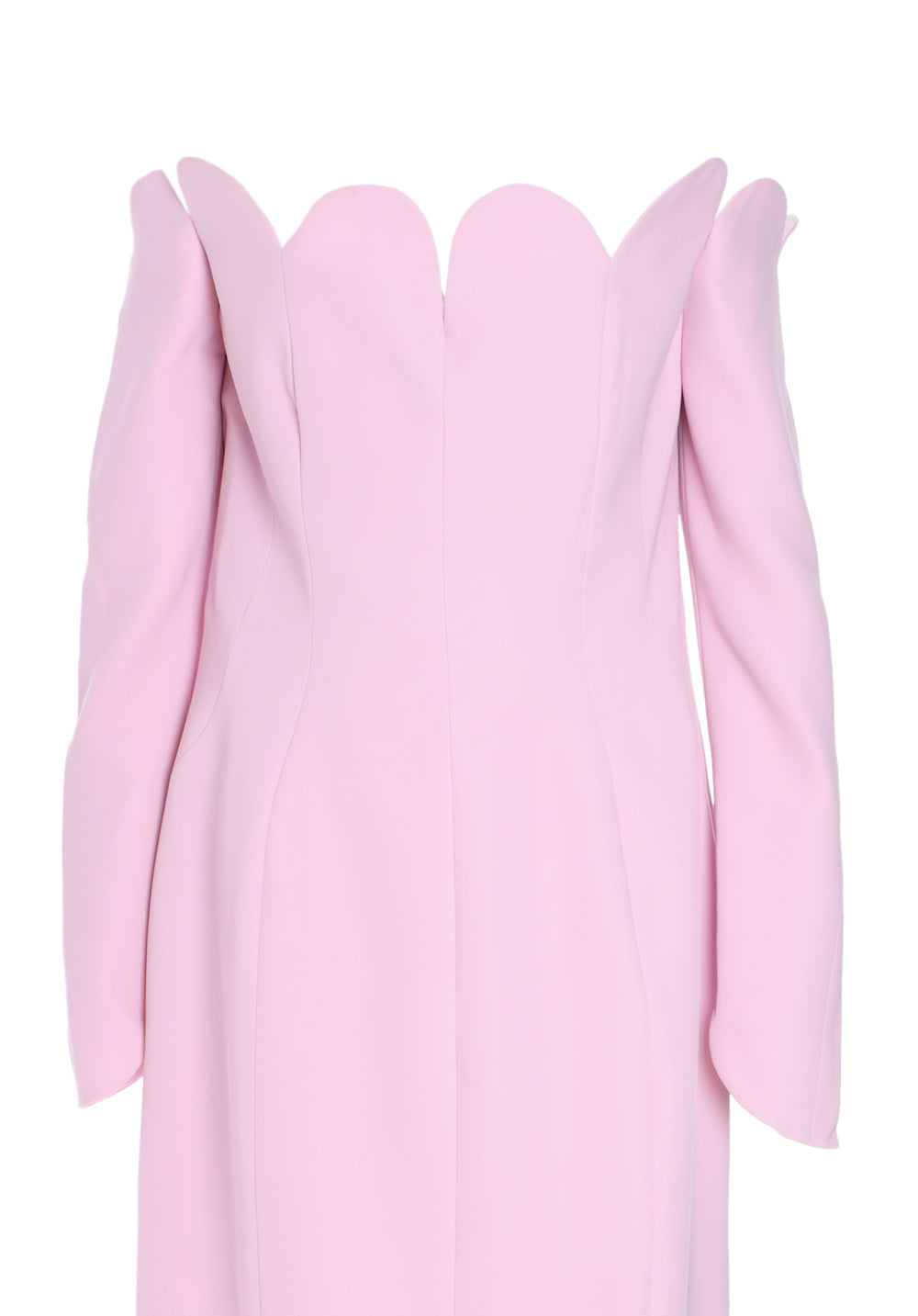 PINK CREPE STRUCTURED DRESS WITH PETALS DETAIL NECKLINE