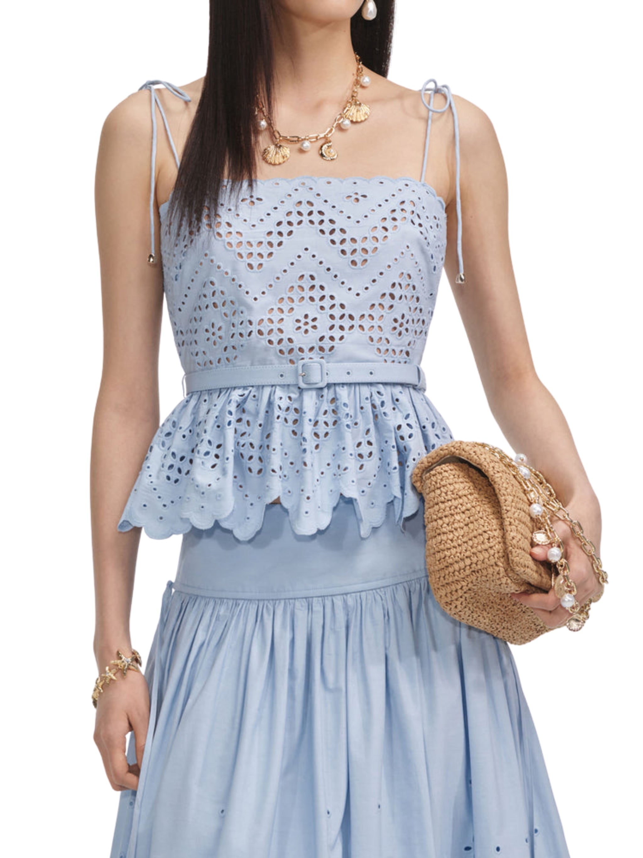 Blue Cotton Broderie Top