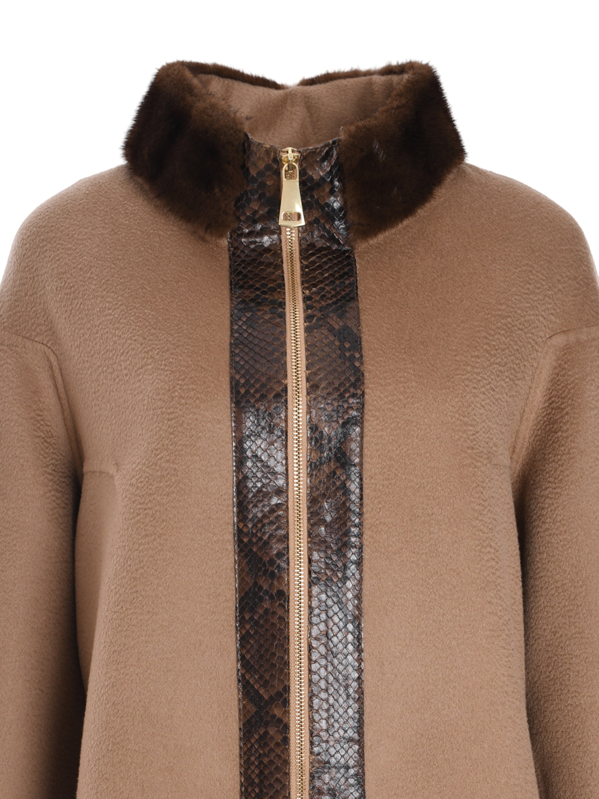 ELEGANT SHORT COAT WITH PYTHON LEATHER AND MINK FUR