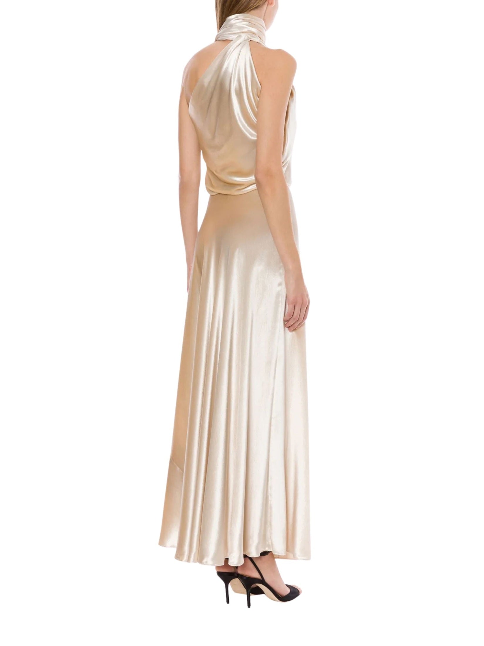 Glossy velvet one-shoulder dress with extra fabric