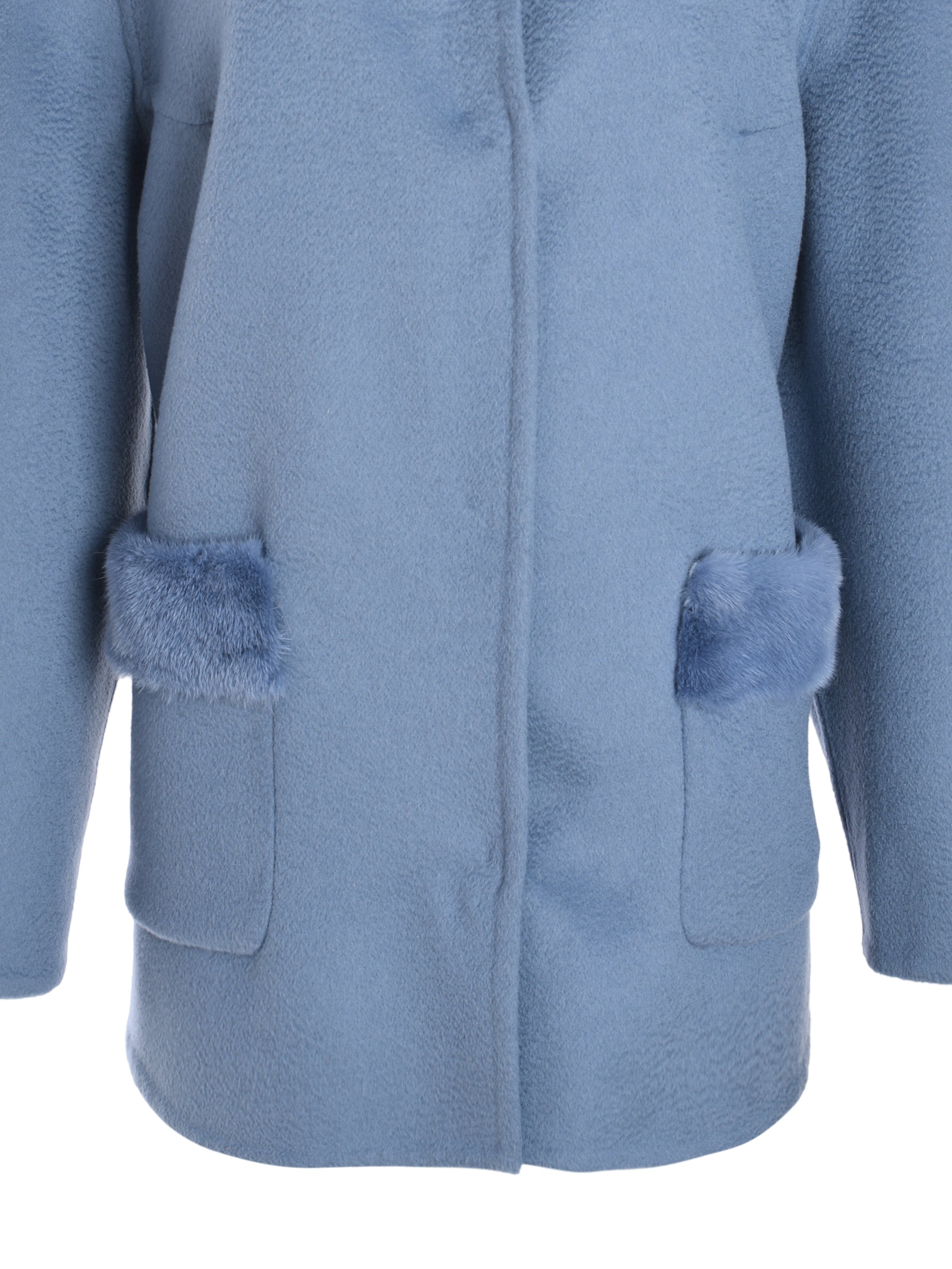 SHORT BLUE COAT WITH FULL MINK FUR ON ITS SIDE PUCKET AND COLLAR