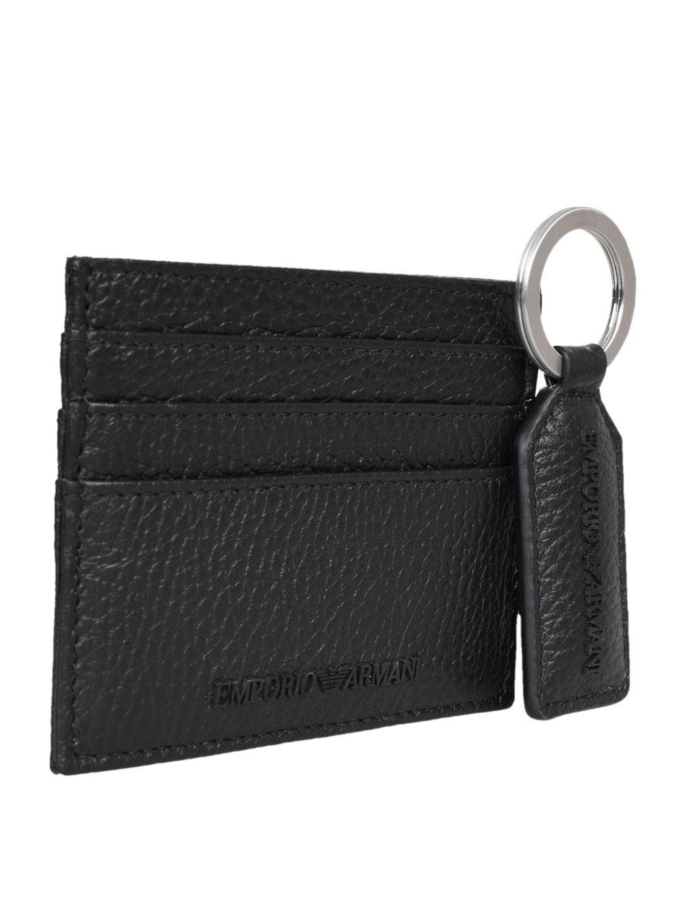 Emporio armani logo-embossed leather cardholder and keyring
