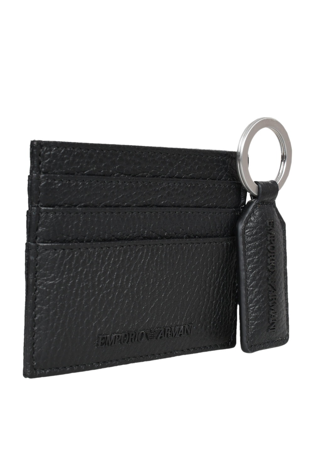 Emporio Armani logo-embossed leather cardholder and keyring