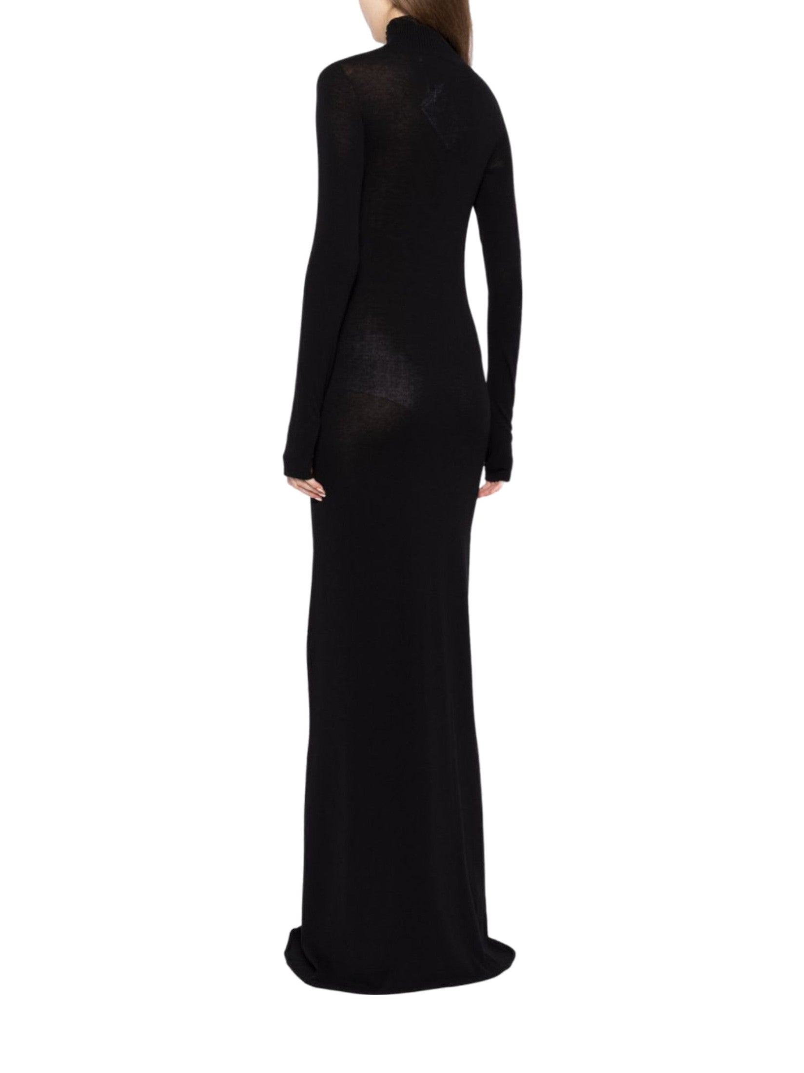 Off stamp slick long dress black white