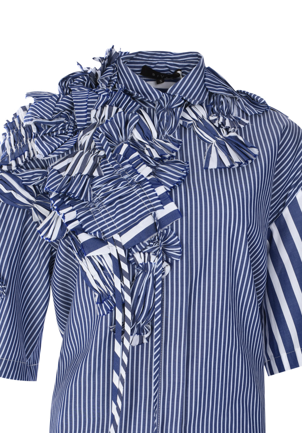 SYBEL 3D EMBELLISHED SHORT SLEEVE MIX COTTON STRIPE SHIRT