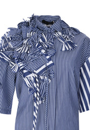 SYBEL 3D EMBELLISHED SHORT SLEEVE MIX COTTON STRIPE SHIRT